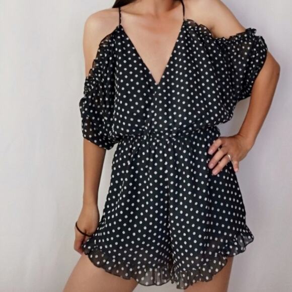 Lovers + Friends Floral Polka Dot Off The Shoulder Romper - Picture 1 of 10